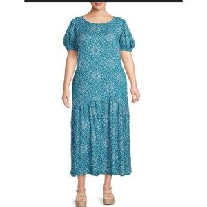 Terra and Sky Women's Plus Size Tiered Maxi Dress Blue Aquarium Size 3X (24-26W)